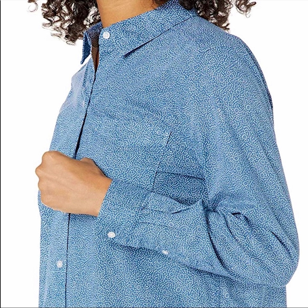 XXL • Goodthreads • Women's Washed Cotton Boyfriend Shirt • Blue Ditsy Floral